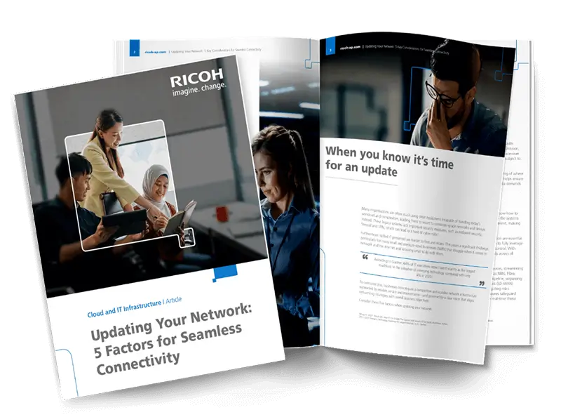 A PDF booklet titled "Updating Your Network: 5 factors for Seamless Connectivity"