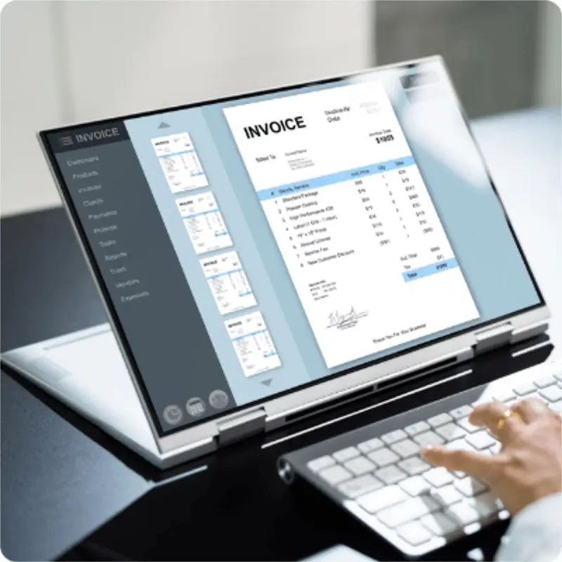 Invoice software displayed on laptop screen